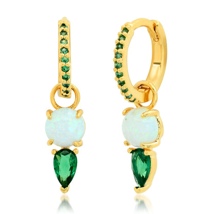 Opal & Emerald Charm Huggies