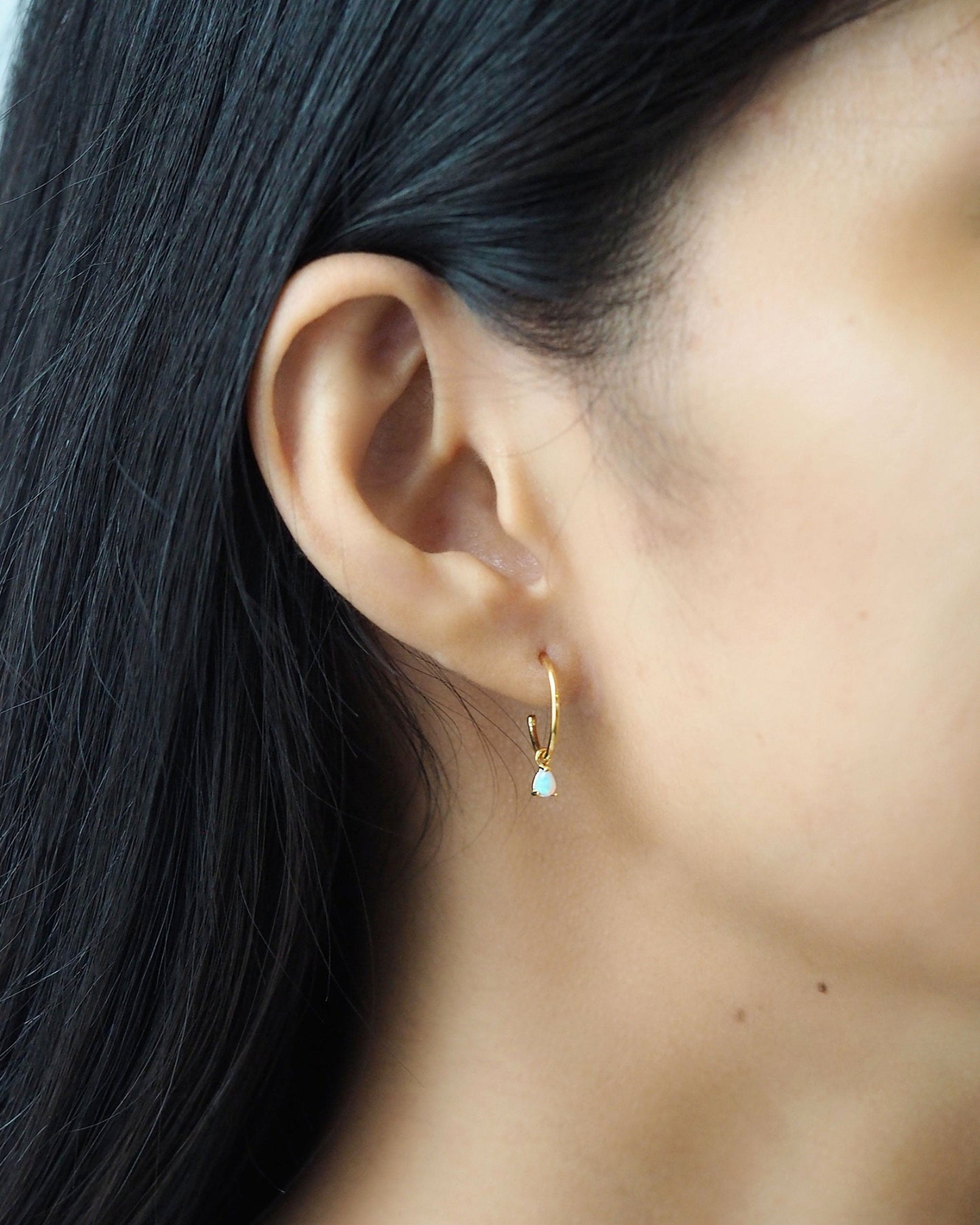 Opal Tear Drop Dangle Hoops