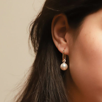 Oval Hoop with CZ and Pearl Charm Accents