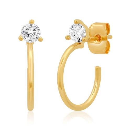 Small Gold Hoops with CZ Accent | 13mm