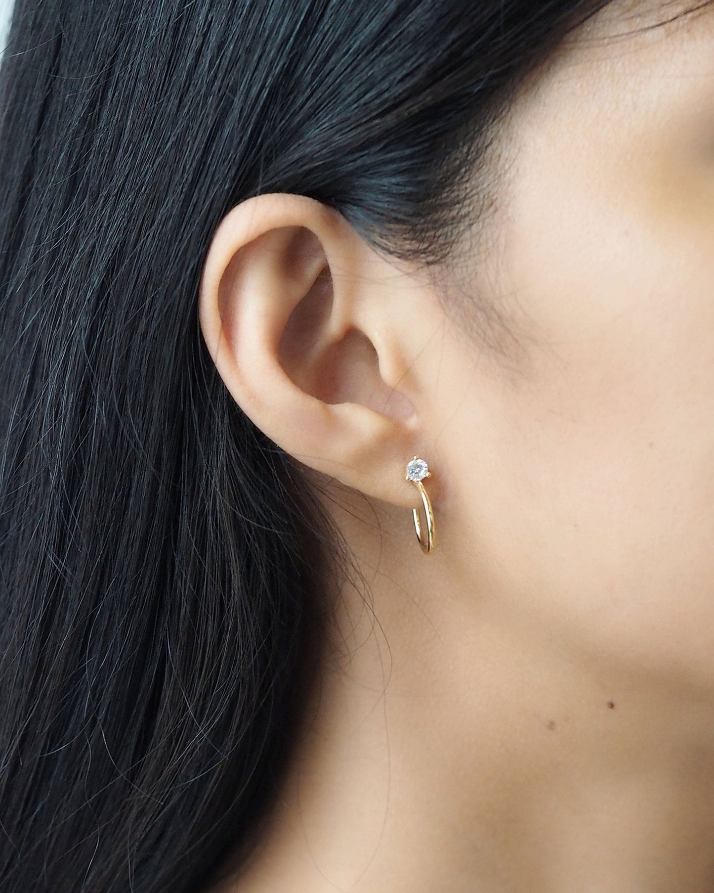 Small Gold Hoops with CZ Accent | 13mm