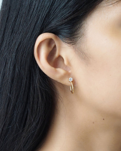 Small Gold Hoops with CZ Accent | 13mm