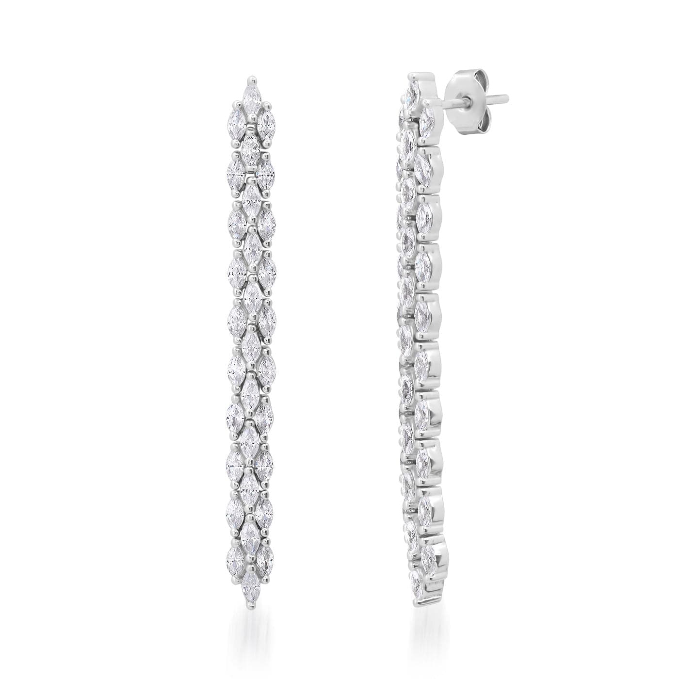 Three Row Marquis CZ Linear Earrings