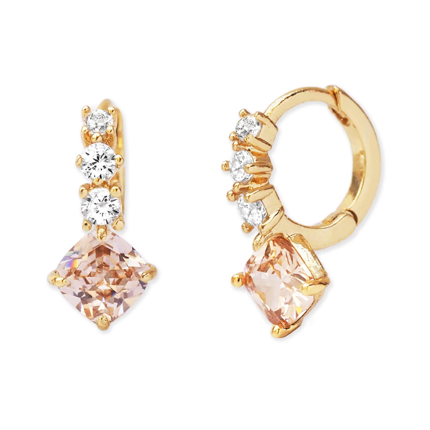 Three Stone Drop Huggie Earrings