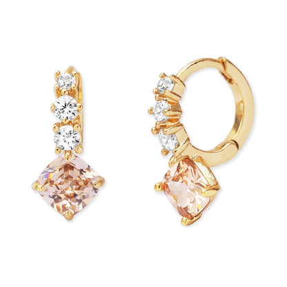 Three Stone Drop Huggie Earrings