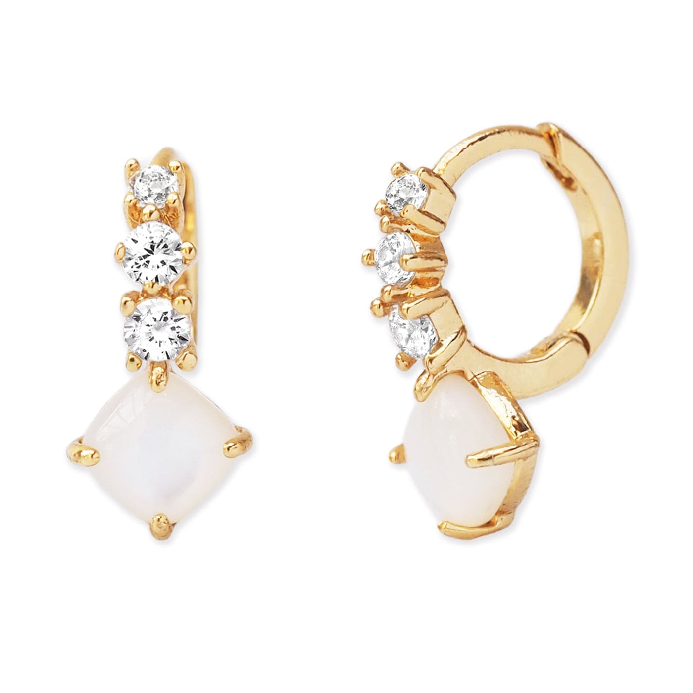 Three Stone Drop Huggie Earrings