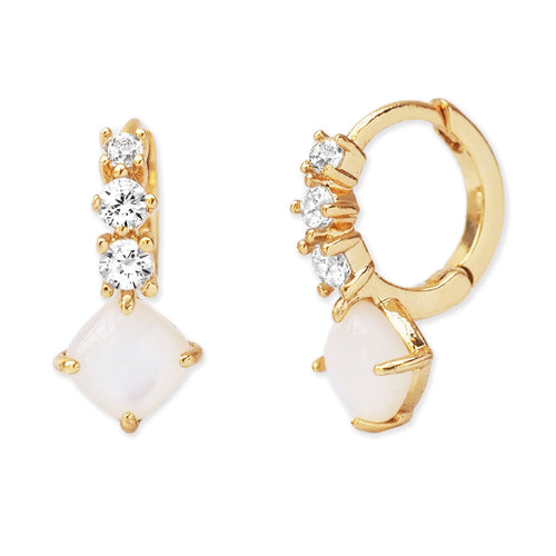 Three Stone Drop Huggie Earrings