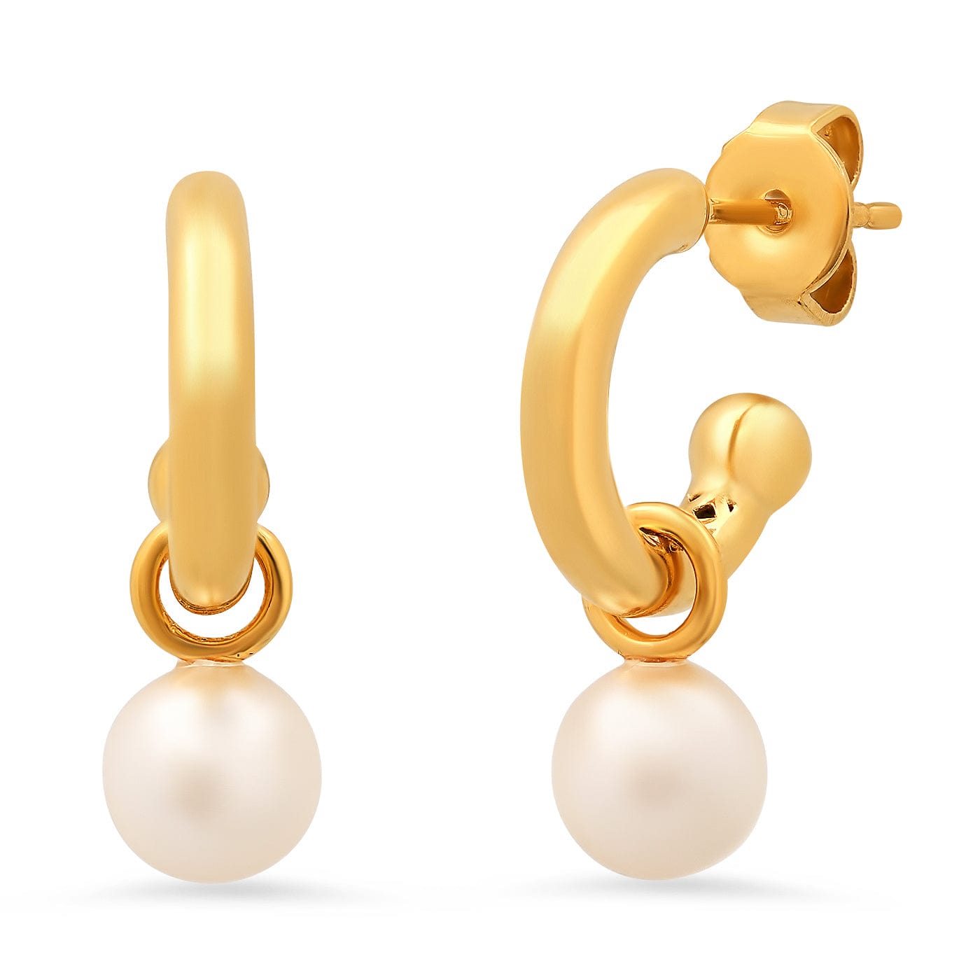 Gold Small Hoop with Pearl Charm