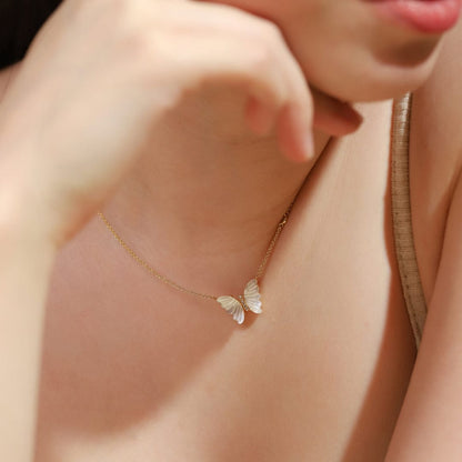Mother of Pearl Butterfly Pendant Necklace