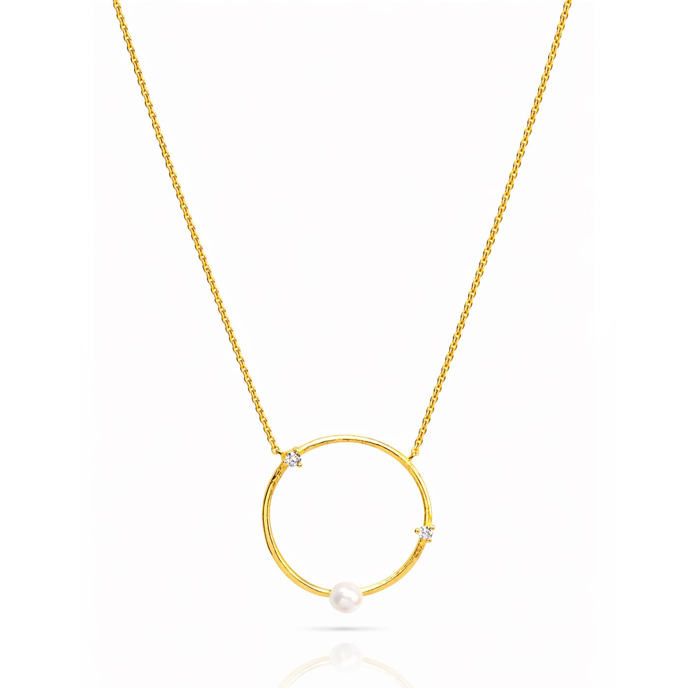 Circle Necklace With Opal And Cz Accents