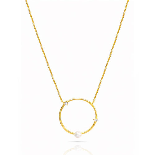 Circle Necklace With Opal And Cz Accents