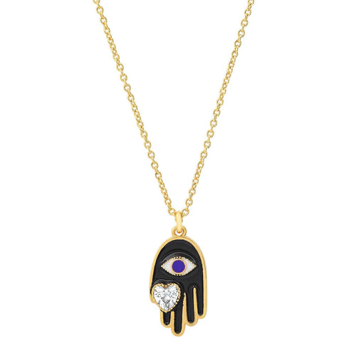 Enamel Hamsa Pendant Necklace