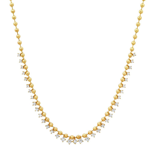 Gold Ball Necklace with Graduated CZ Stones