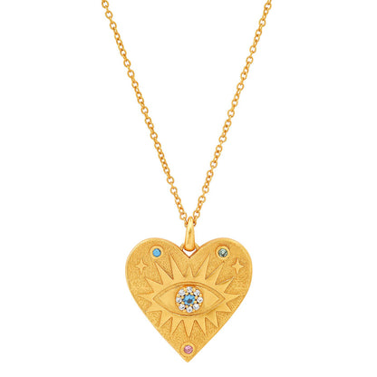 Gold Heart Evil Eye Necklace