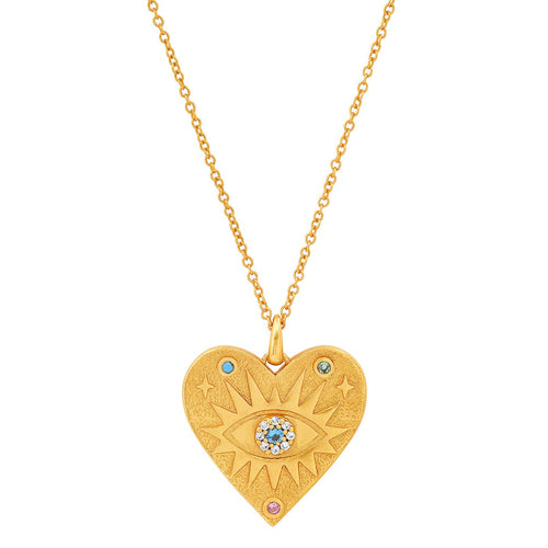 Gold Heart Evil Eye Necklace