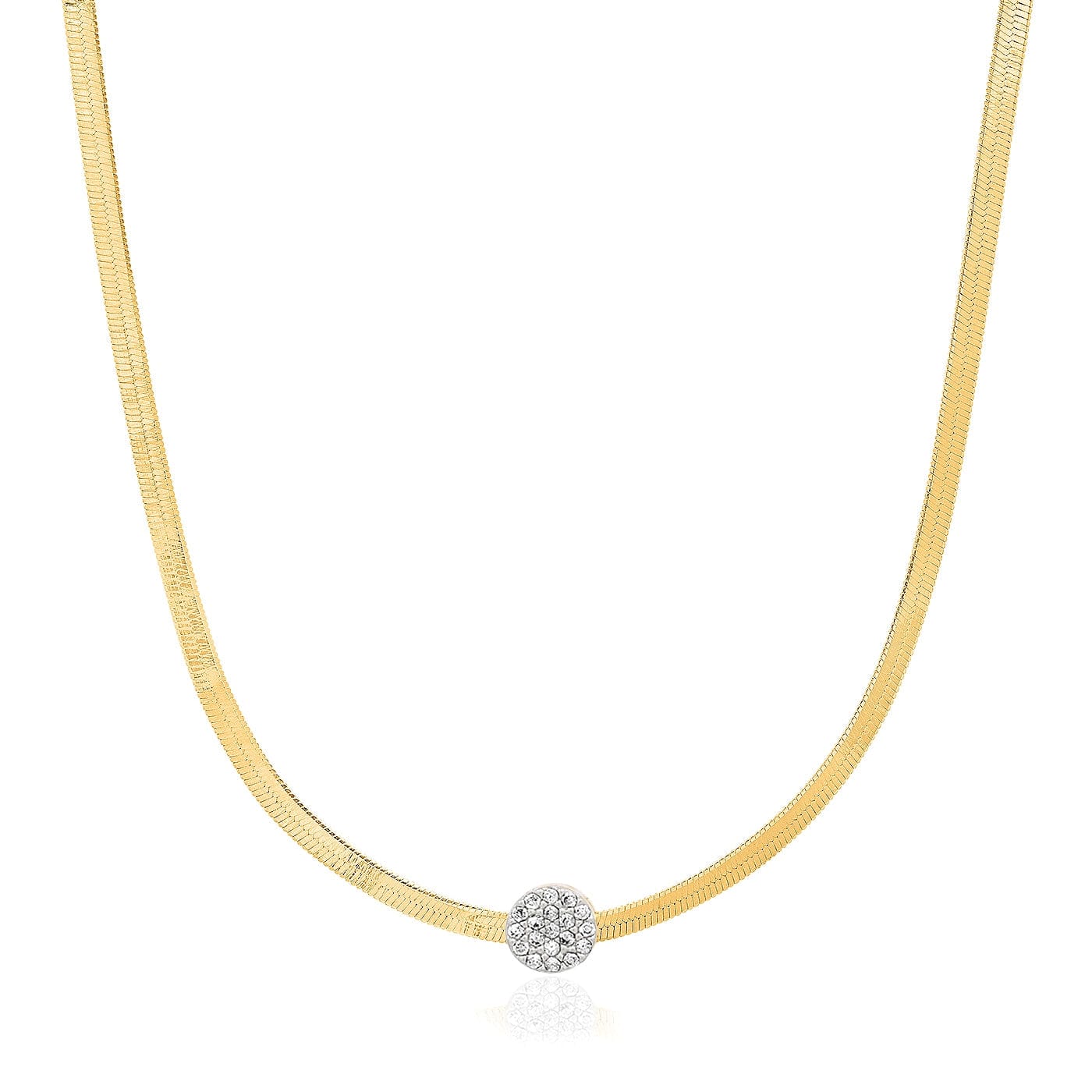 Herringbone Chain with Pave' Dot Necklace