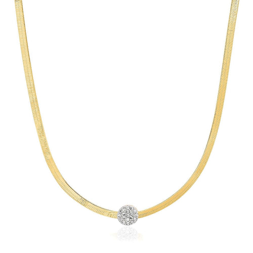 Herringbone Chain with Pave' Dot Necklace