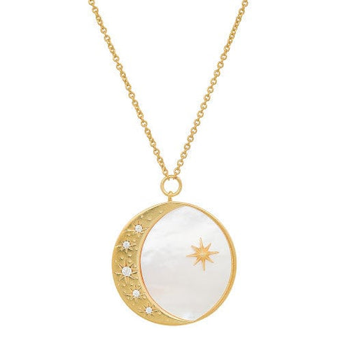 Inlay Crescent Moon Necklace