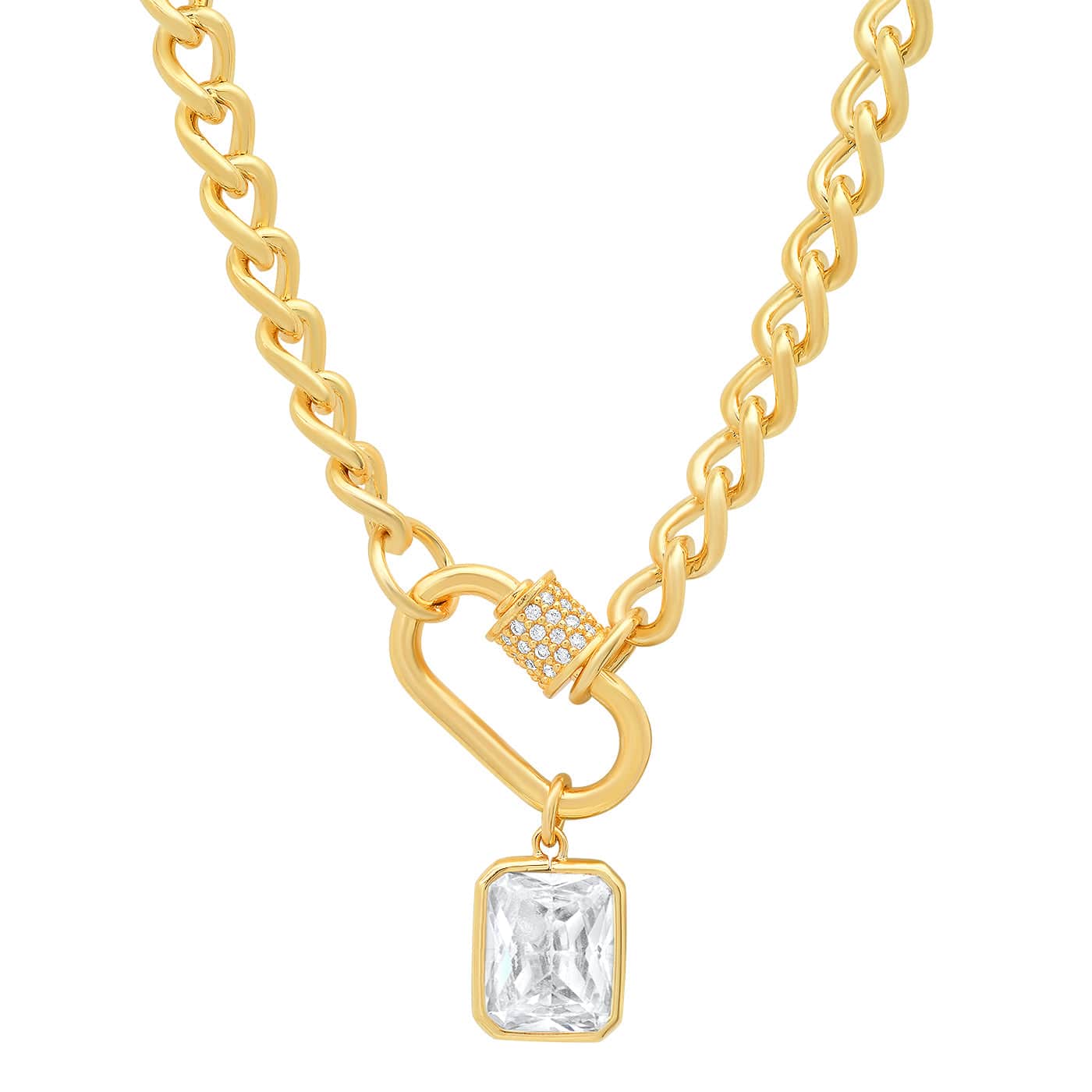 Pavé Lock Gold Link Necklace