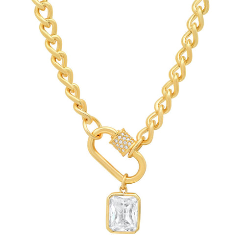 Pavé Lock Gold Link Necklace