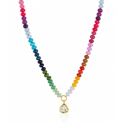 Rainbow Stone Necklace with Crystal Charm