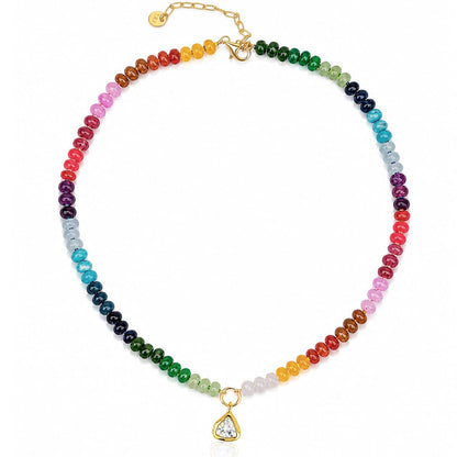 Rainbow Stone Necklace with Crystal Charm