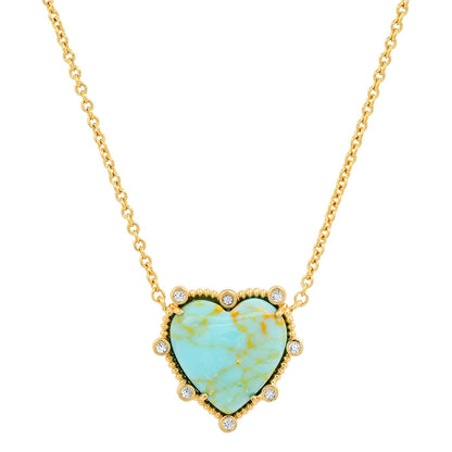 Turquoise Bezel Set Heart Pendant Necklace