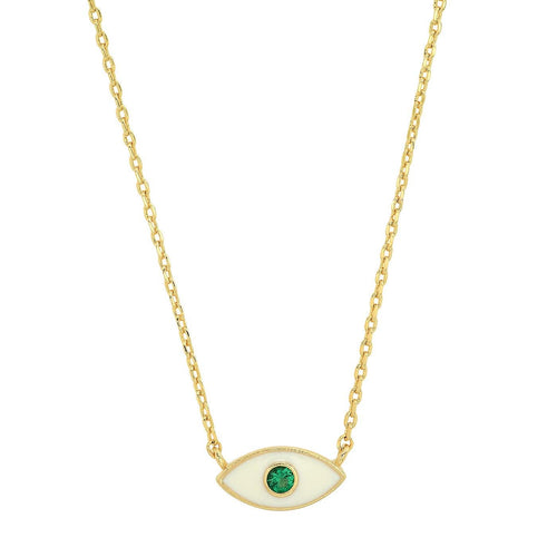 White Enamel Tear Eye Pendant Necklace