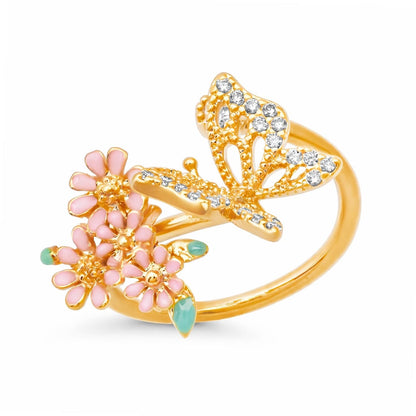 Butterfly and Flowers Cluster Ring