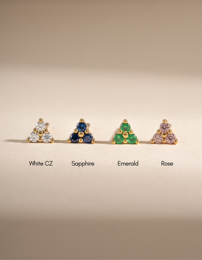 Tiny Emerald 3 Stone Studs