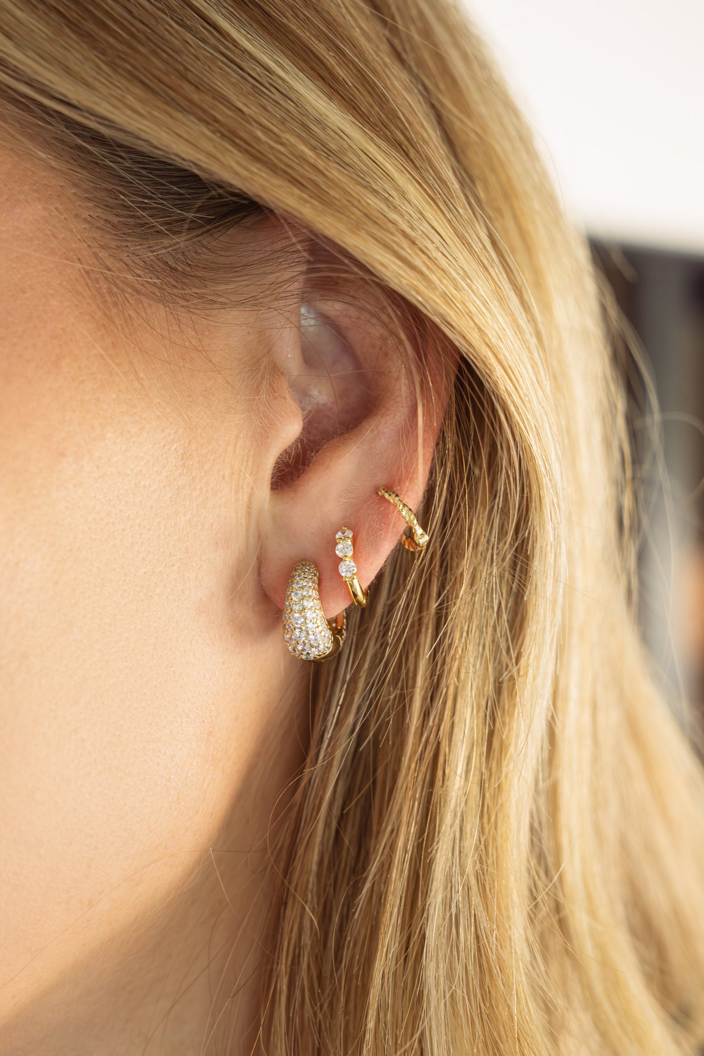 Three Stone Huggie Hoops