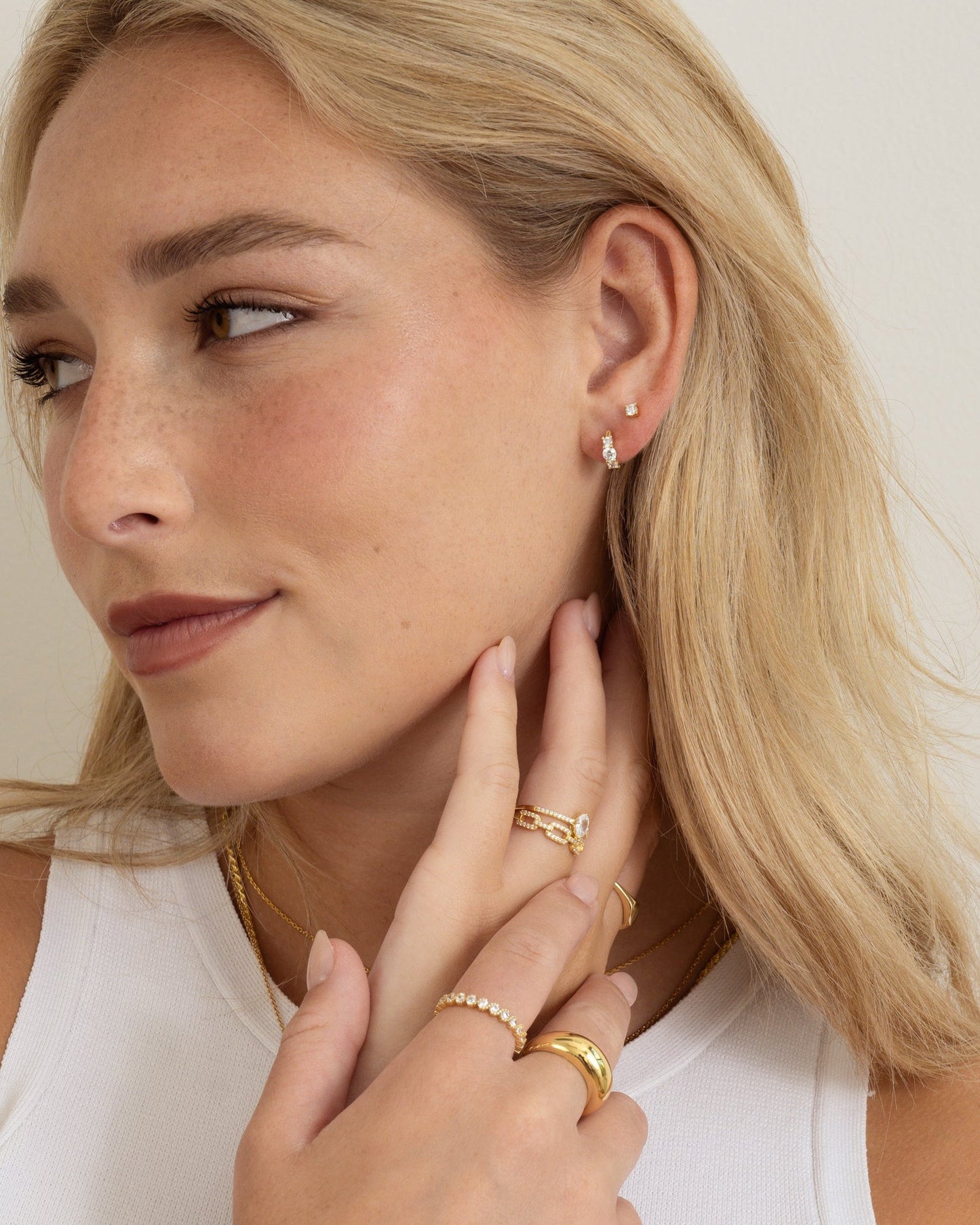 Three Stone Huggie Hoops