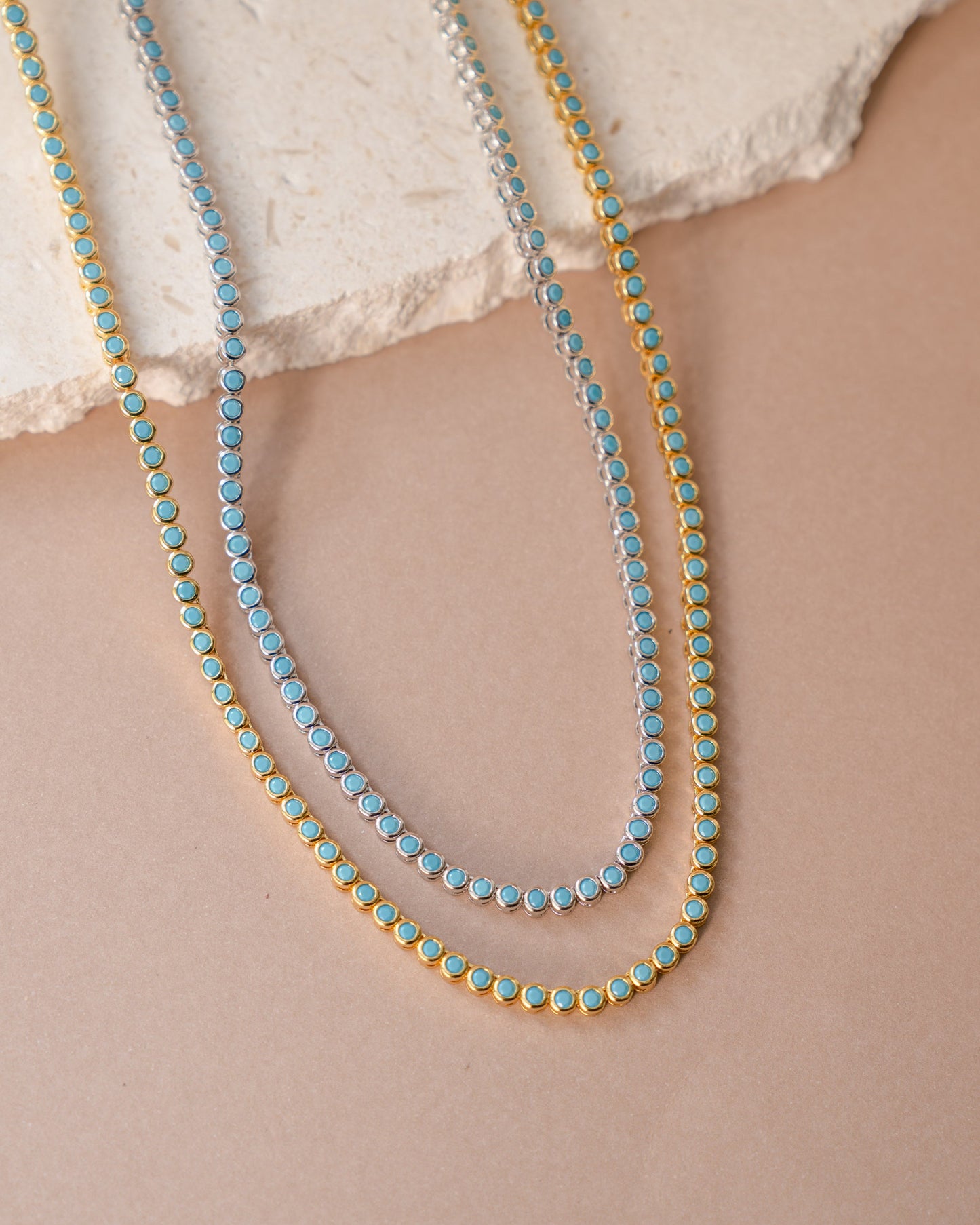 Round Turquoise Tennis Necklace