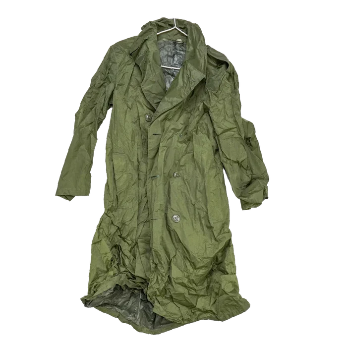 US Army Olive Nylon Raincoat - 36S, Small - US Army Surplus - Rain Jackets