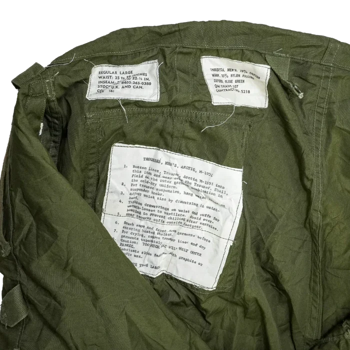 USGI M-1951 Arctic Shell Trousers - Large Regular - US Army Surplus - Winter Trousers