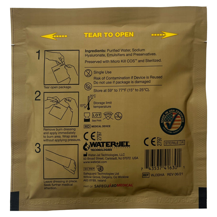 Water-Jel® Military Burn Dressing, back of packaging